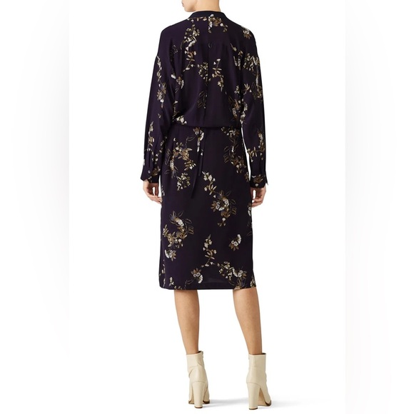 Vince navy blue silk floral midi wrap shirt dress - Medium - Picture 3 of 5